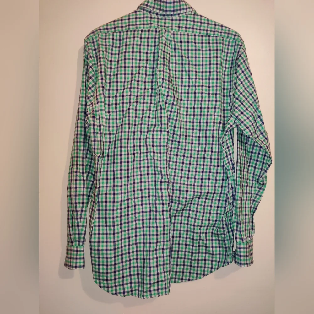 Vineyard Vines Slim Fit Tucker Shirt Plaid Green Blue Cotton Long Sleeve Mens LG - Picture 4 of 4